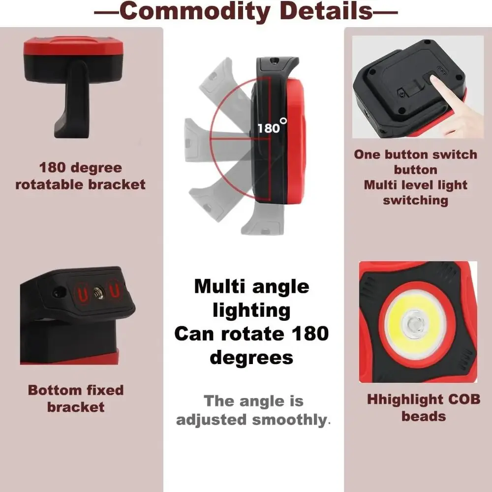 Bright Illumination Rechargeable LED Work Light Stable Illumination Vehicle Inspection Lighting Lamp for 3.7V/4000mAh