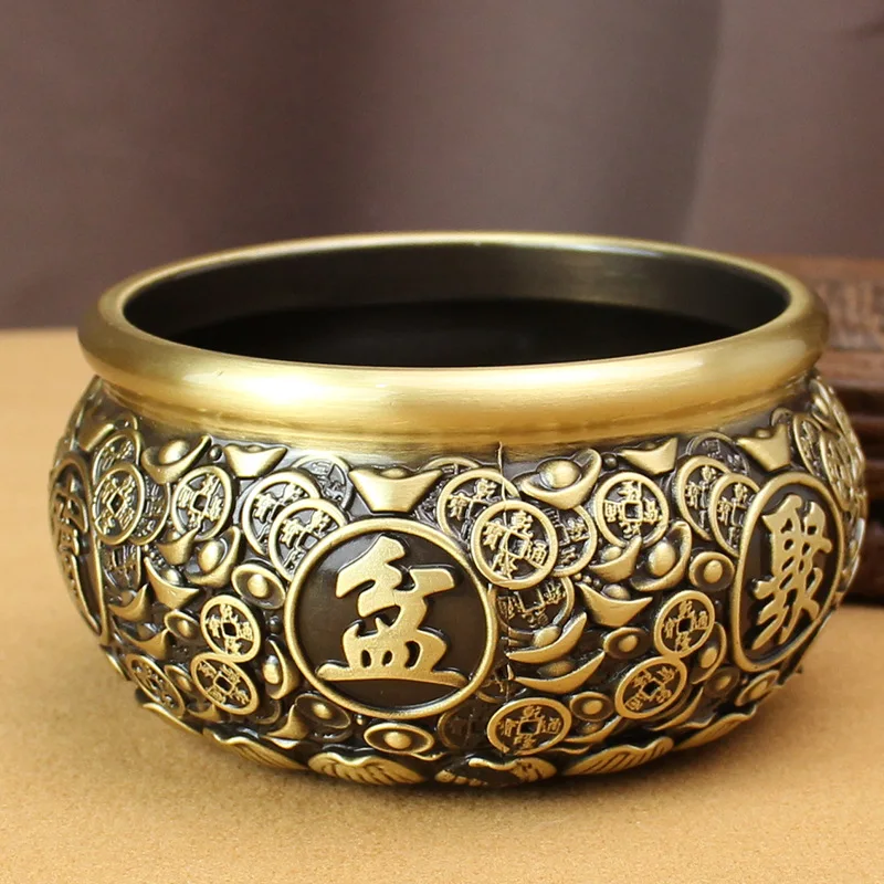 Brass Cornucopia Office Living Room Creative Ingot Qing Dynasty Five Emperors' Coins Copper Cylinder Decoration Chinese Stall Me