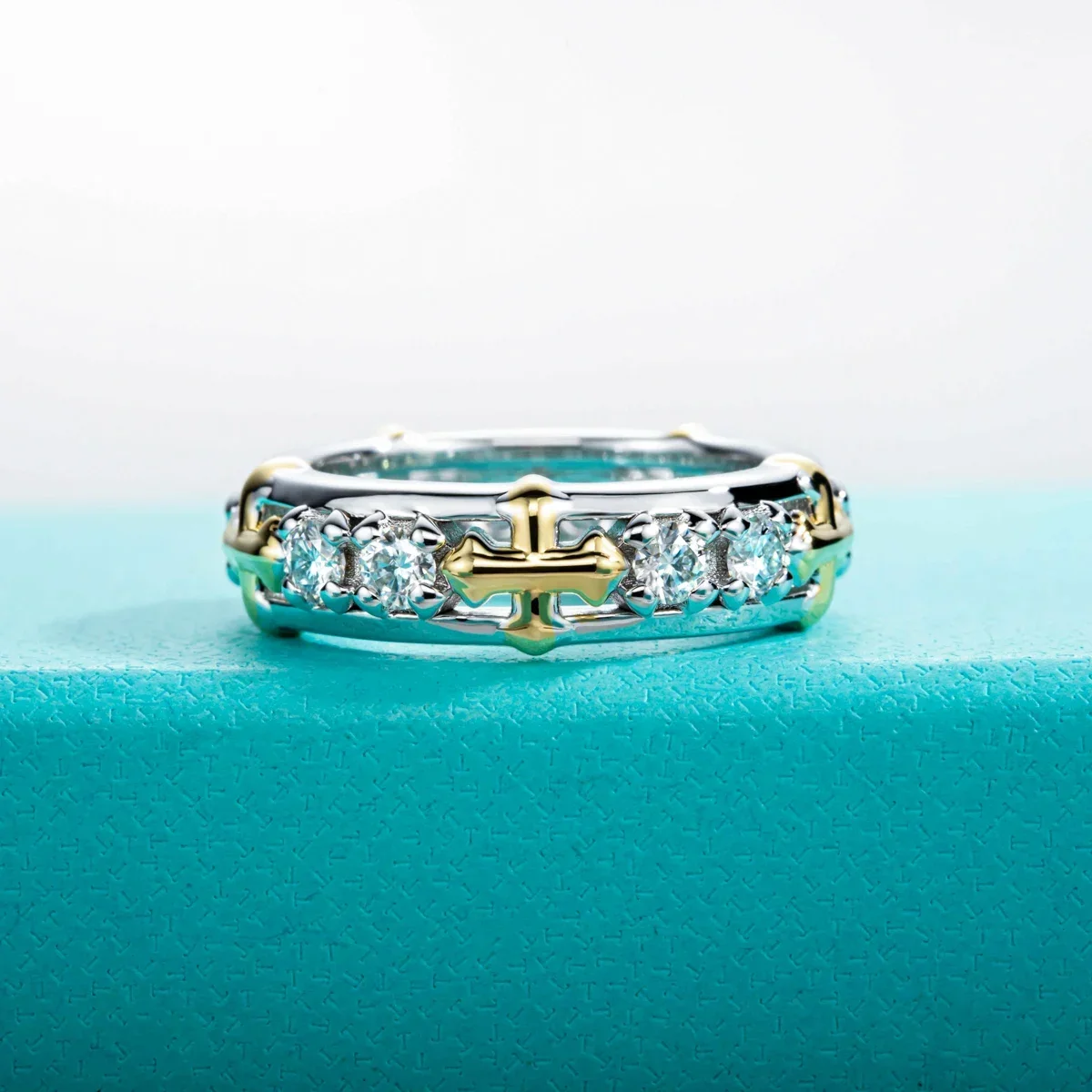FCGJHW 3mm D Color Moissanite Cross Eternity Rings S925 Sterling Silver Color Separation Wedding Band Ring Jewelry 2026
