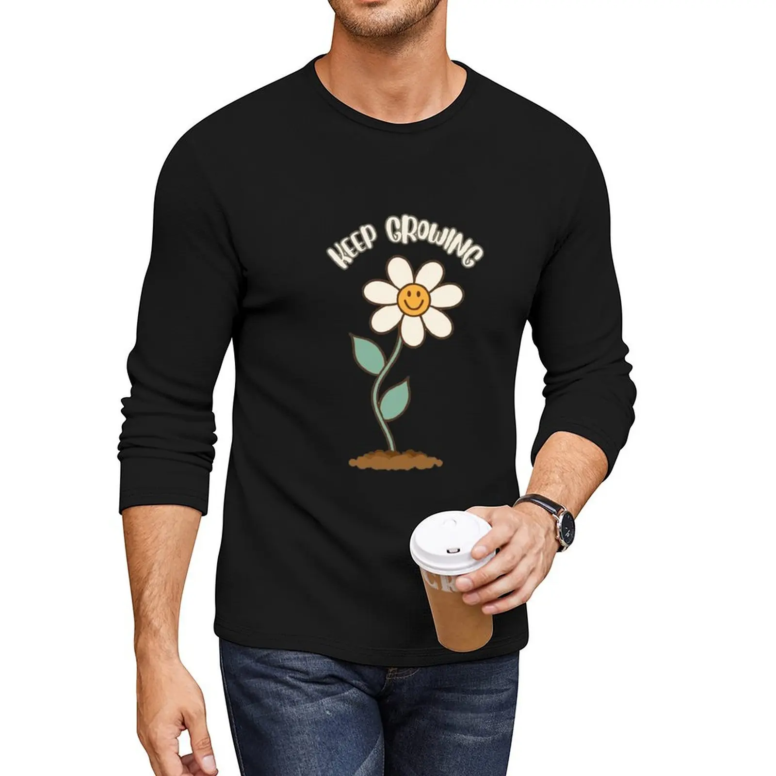 

Vintage Keep Growing - smile flower Long T-Shirt aesthetic clothes Oversized t-shirt korean fashion mens t shirt