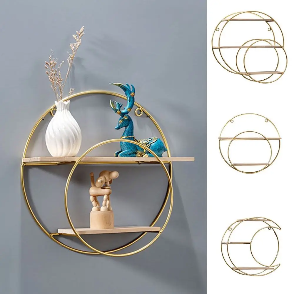 Creative Iron Decorative Wall Shelf Gold Nordic Style Wall Storage Rack No Punching Space Saving Wall Decoration Bedroom