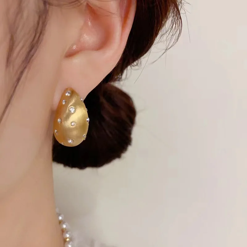 Gold Color Water Drop Earrings Simple Classic Alloy Water Drop Inlaid Crystal Women\'s Earrings Wedding Gift Accessories