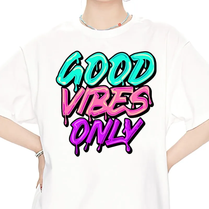 

Good Vibes only T Shirt Men Couple Combination Clothes Short Sleeve Collar Fashion Women Cotton