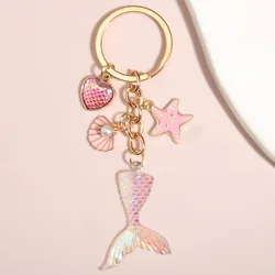 Cute Sea Keychain Starfish Shell Conch Heart Key Ring Mermaid Tail Key Chains Summer Gifts For Women Men DIY Handmade Jewelry