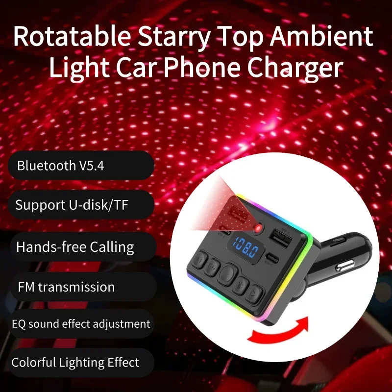 بلوتوث 5.4 شاحن سيارة FM الارسال نوع C المزدوج USB المحيطة لاعب لاسلكي يدوي دعوة MP3 المغير لاعب شاحن