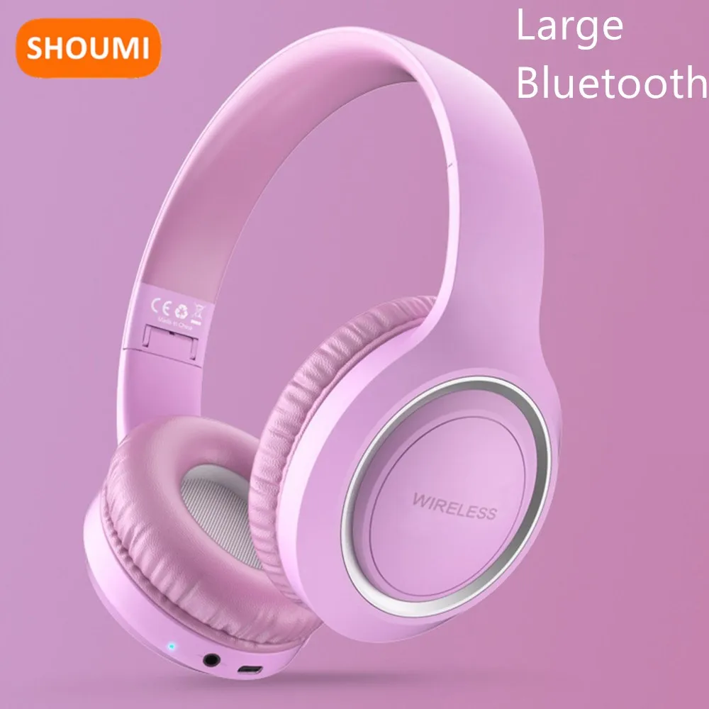 Shoumi Large Headphones Wireless Bass Stereo Headset Bluetooth Earphones Helmet Support TF Wired with Microphone Music Headband