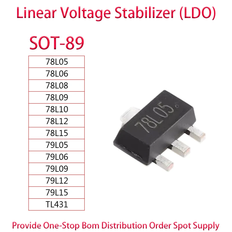 78L05 78L06 78L08 78L09 78L10 78L12 78L15 79L05 79L06 79L09 79L12 79L15 TL431 SMT three terminal voltage regulator SOT-89 20PCS