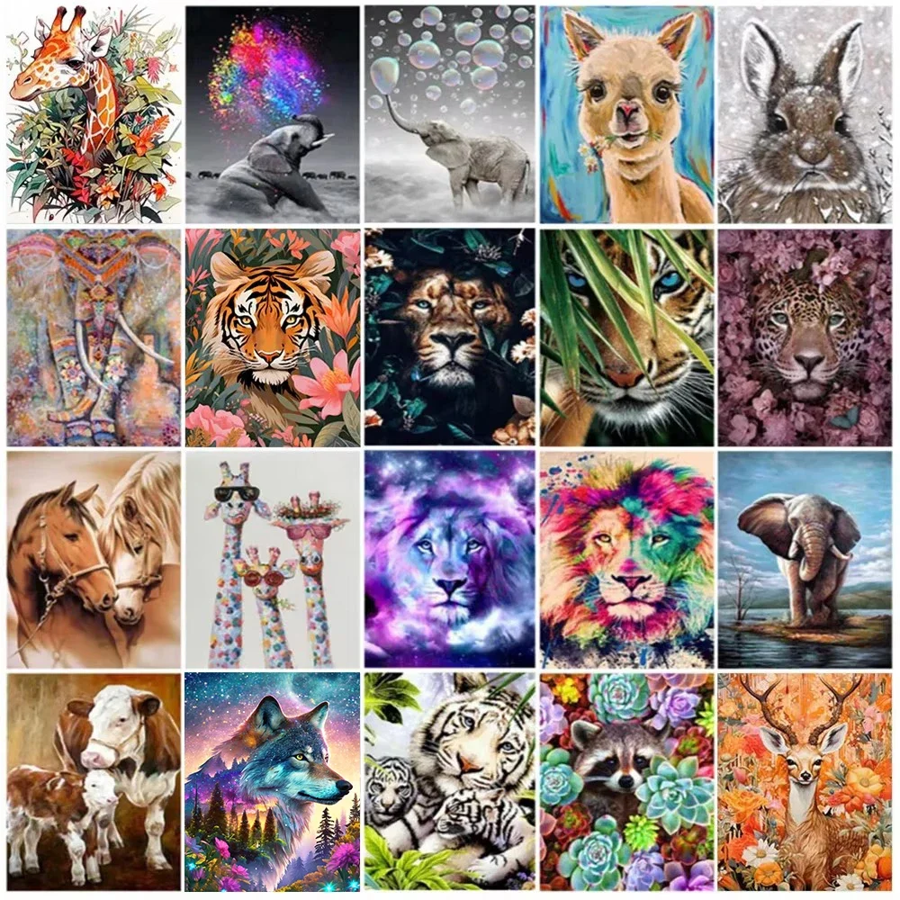 5D DIY Diamond Painting Flower Animal Giraffe Lion Tiger Mosaic Full Round Diamond Embroidery Cross Stitch Art Home Decor