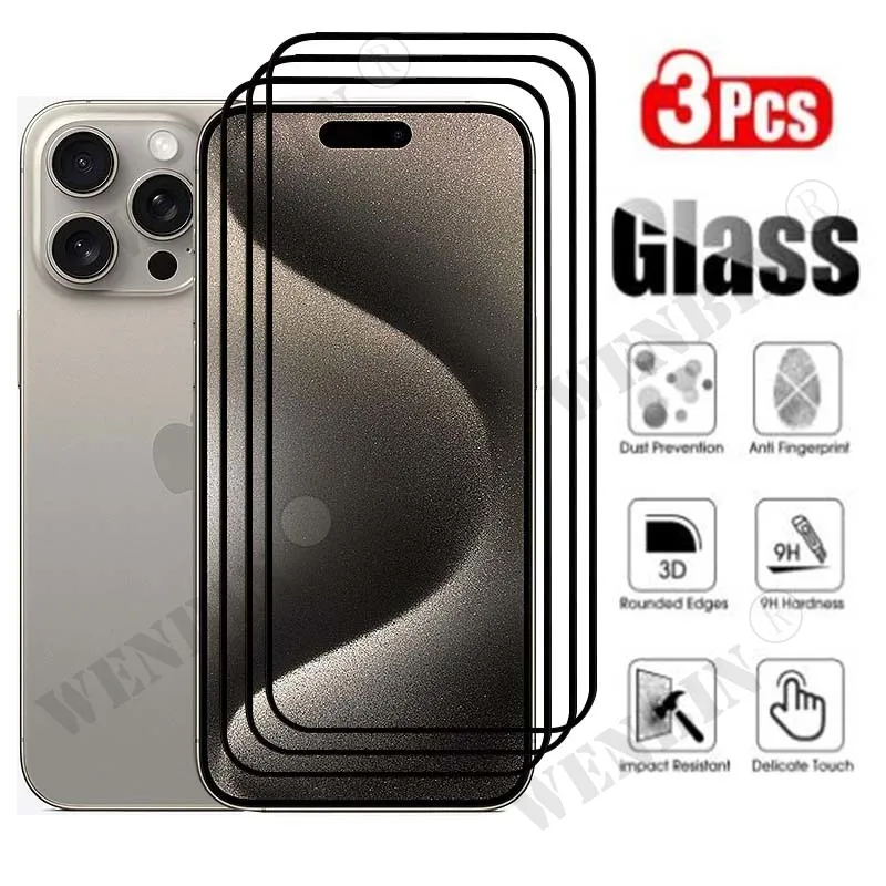 

Закаленное стекло 9D с полным покрытием, защитная пленка для экрана iPhone 15 Pro Max 14 13 12 11 Pro Max 8 7 SE Plus, 3 шт.