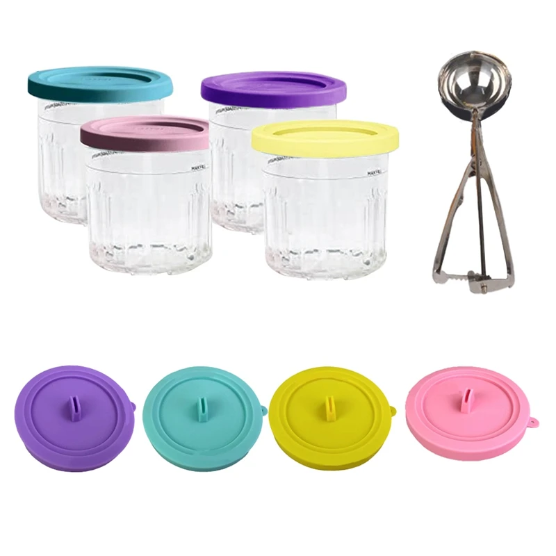 4 Pack For NINJA Ice Cream Pint Cups NC299AMZ NC300S Series Ice Cream Maker Accessories Storage Jars With Airtight Lids