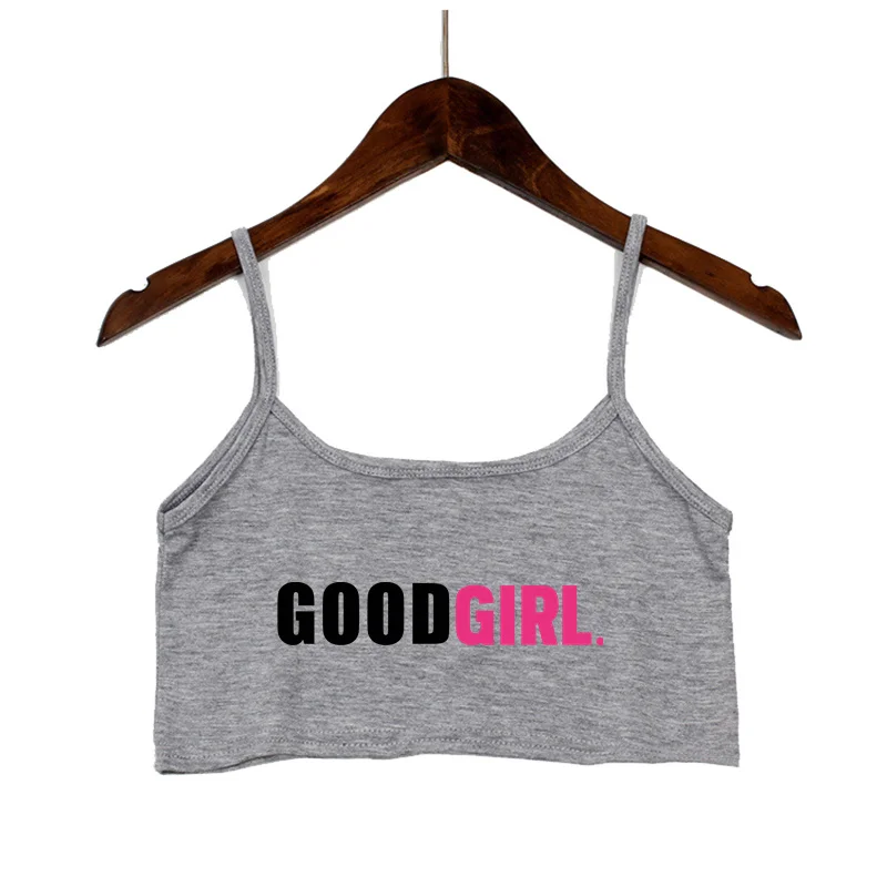 BUONA RAGAZZA Lettere rosa Stampa Top corto da donna estivo Camis sexy in cotone elastico senza maniche Canotta corta Bar Top da donna