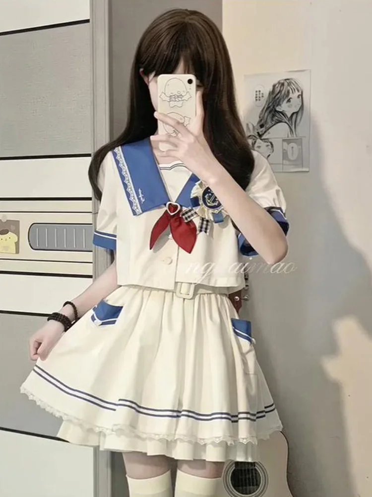 Uniforme japonais doux Y2k en dentelle pour femmes, nouvelle mode, voile girly imbibé, jupe d'étudiant de style collégien, été