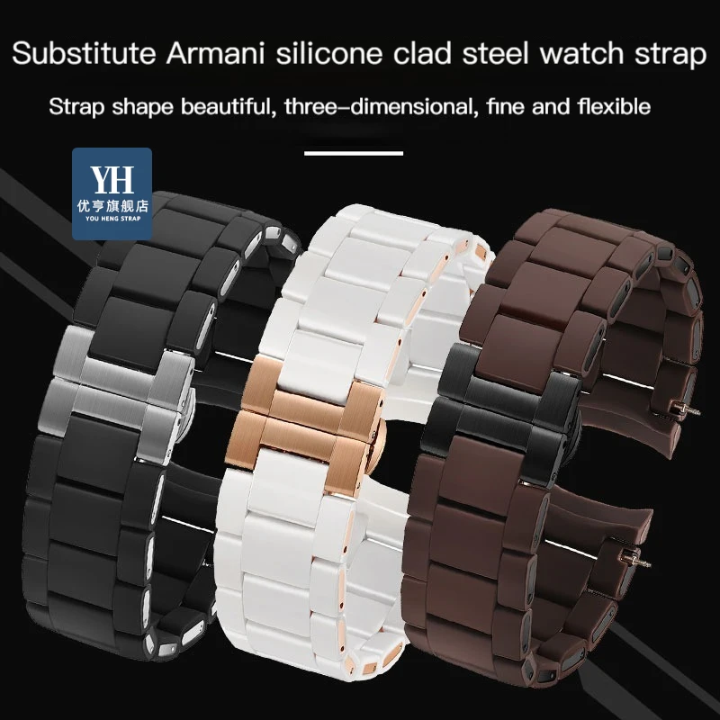 Silicone Rubber Watchband steel in Rubber for Armani AR5890 AR5889 AR5858 AR5920 AR5868 AR8023 watch band bracelet 23mm 20mm