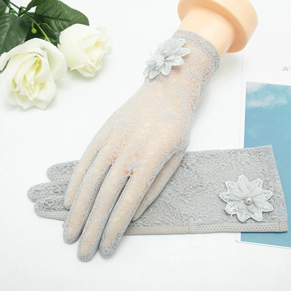 

Women'S Summer Uv Resistant Ice Thin Driving And Cycling Touch Screen Anti Slip Short Sunscreen Lace Gloves Jacquard Lace Gloves