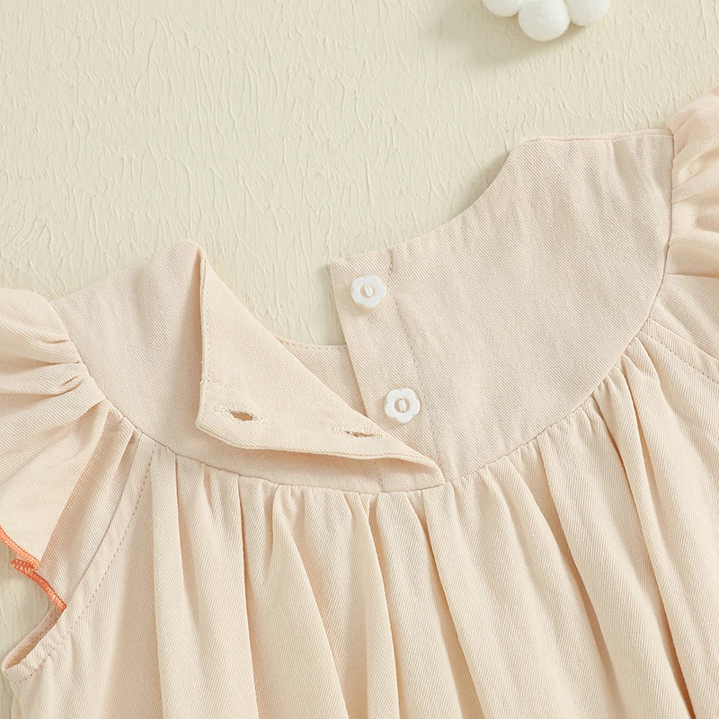 

Infant Girl Floral Print Ruffle Sleeve Round Neck Jumpsuit Toddler Playsuit Summer Romper with Bow Detail