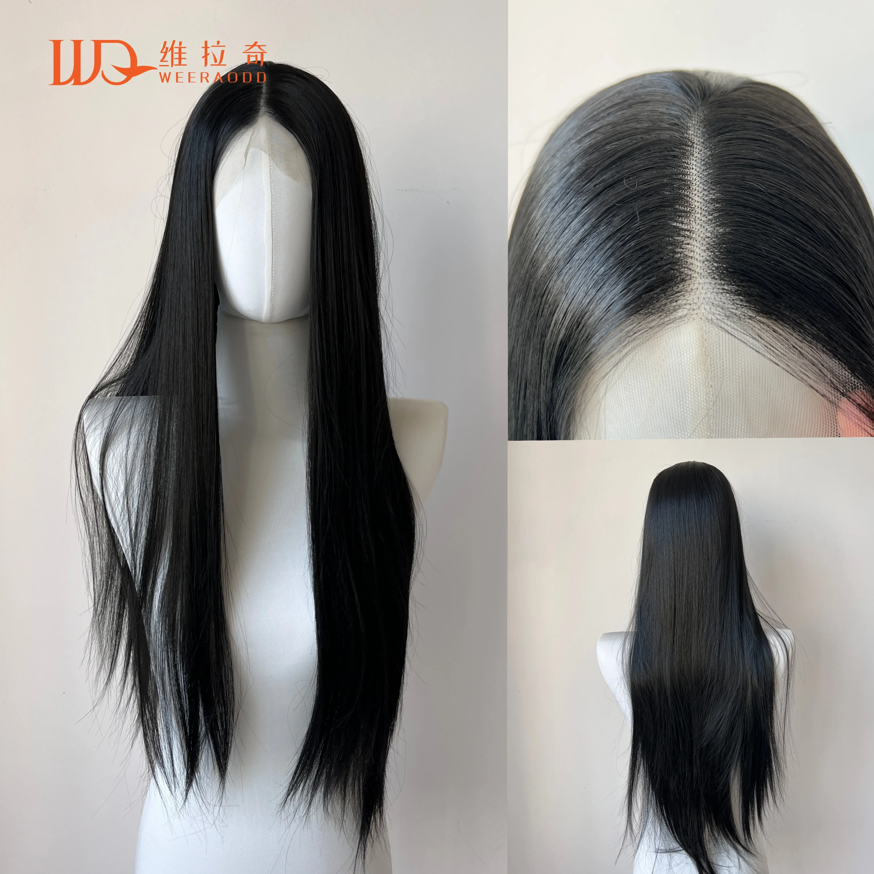 

26-дюймовый темно-черный прямой парик 13x4, кружевная передняя часть, бесклеевые, плотность 150%, термостойкие синтетические волосы для косплея, вечеринки, ежедневного использования