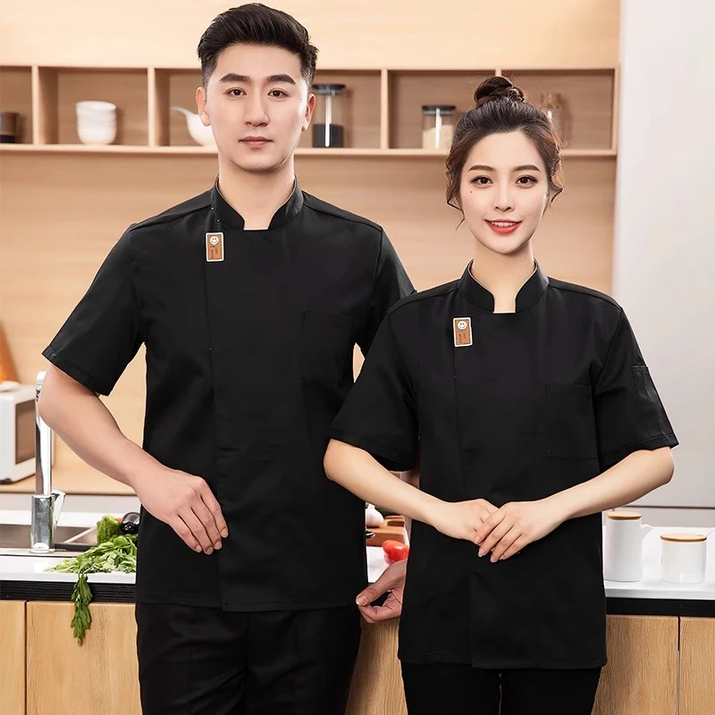 LOGOTIPO Catering Chef Roupas de Trabalho Masculino de Manga Curta Jaqueta de Chef de Verão Hotel Restaurante Cantina Assar Pastelaria Roupas de Cozinha