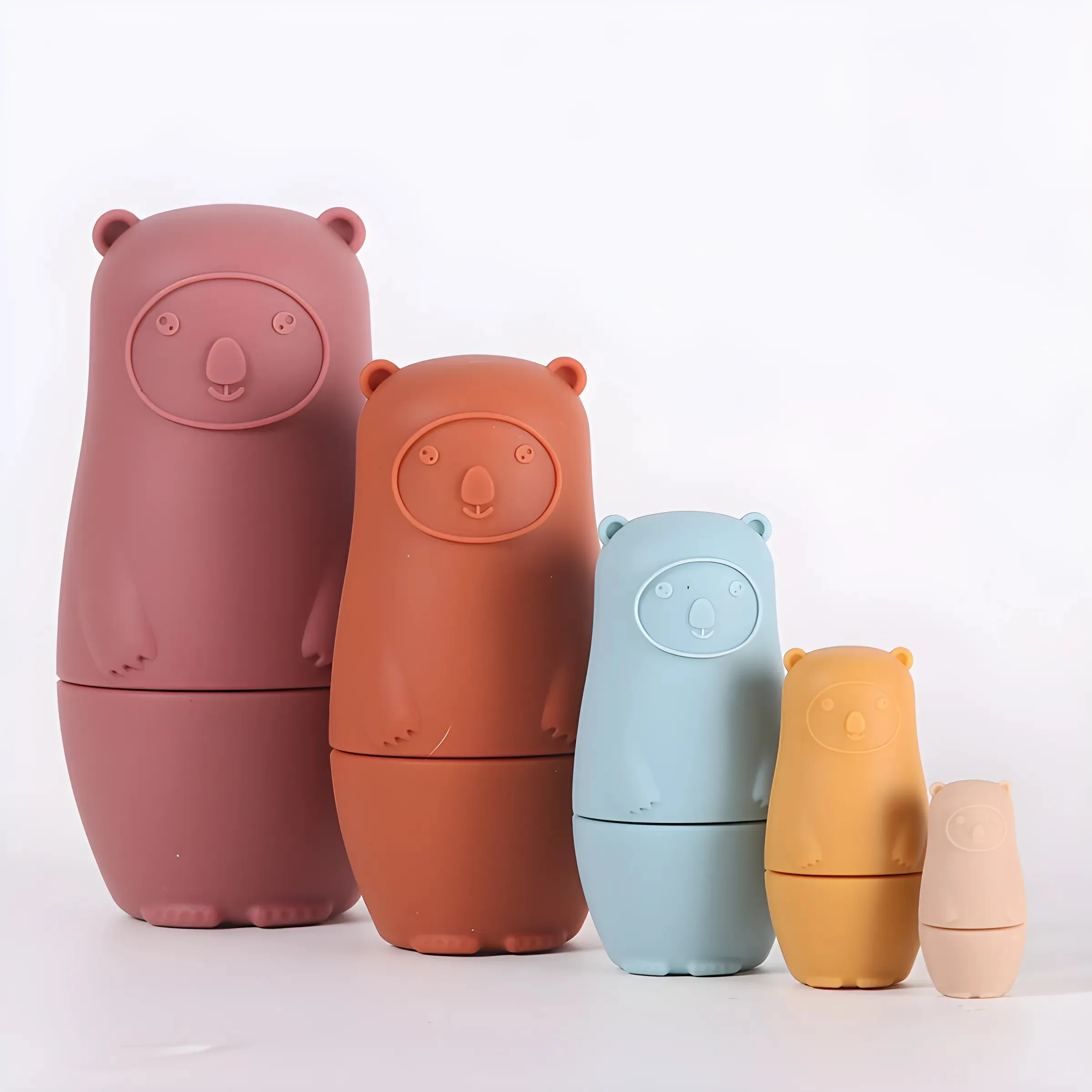 赤ちゃんのためのシリコンスタッキングパズル,円形の配置,食品グレード,入れ子のおもちゃ,誕生日プレゼント,5個