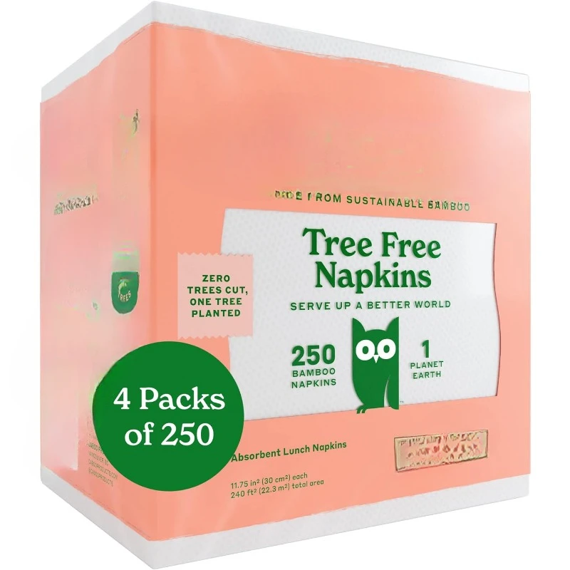 

Tree Free Napkins, 4 Packs of 250, 1000 Total, Sustainable & Disposable Kitchen Napkins