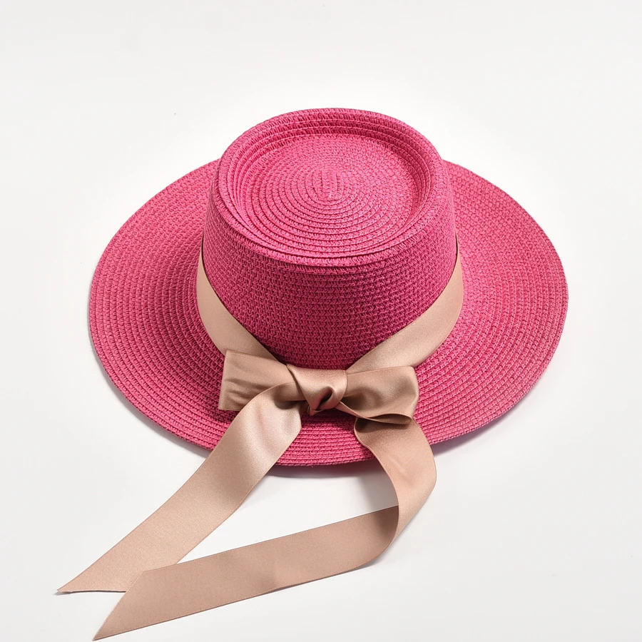 Hats for Women Flat Top Ribbon Bowknot Elegant Straw Sun Hats Summer Sun Protection Beach Hat Gorras Hombre