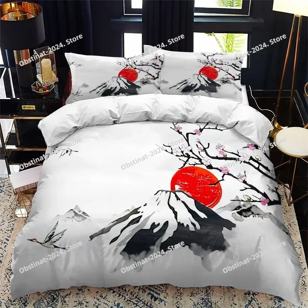 

Japanese-Style Duvet Cover Set King Queen Full Size Ukiyo-e Theme Wave Pattern Polyester Bedding Set Fuji Mountain Exotic Style