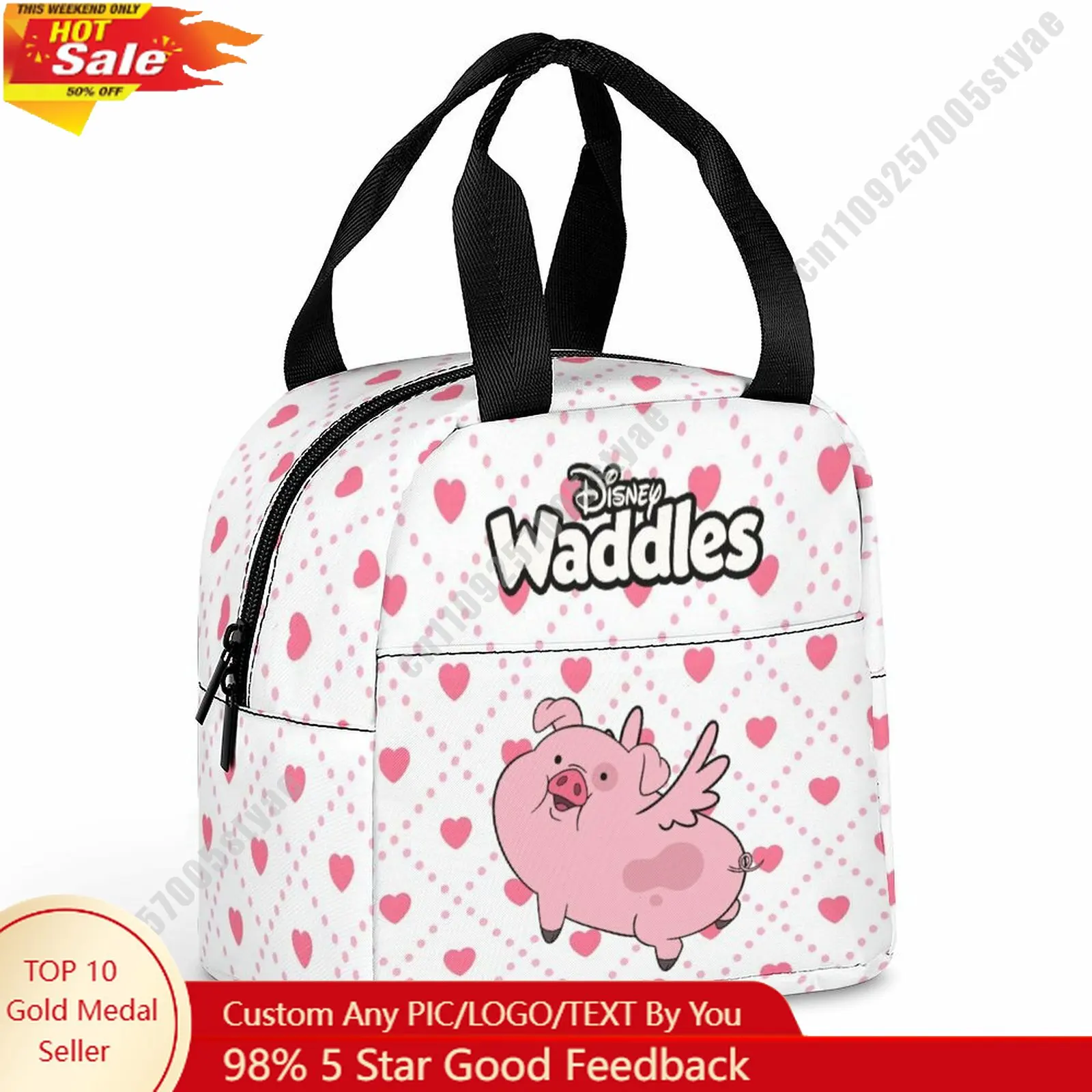 

Waddles Lunch Bag Disney Animal Patterns Bento Bag DIY Custom Text Photo Logo Portable Aluminum Foil Food Bag Cosplay