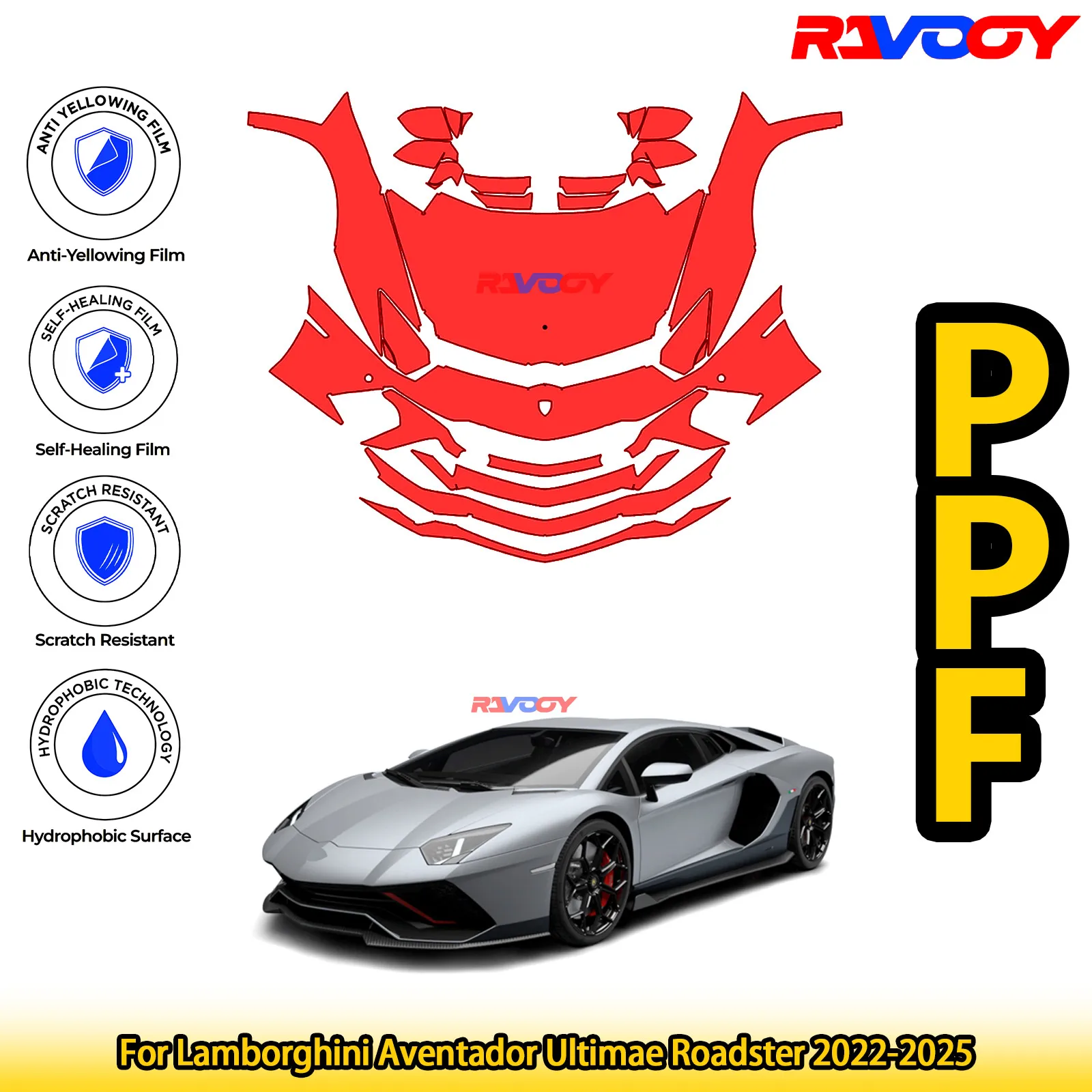 

For Lamborghini Aventador Ultimae Roadster 2022-2025 Glossy Matte Black Precut front PPF Kit Paint Protection Film