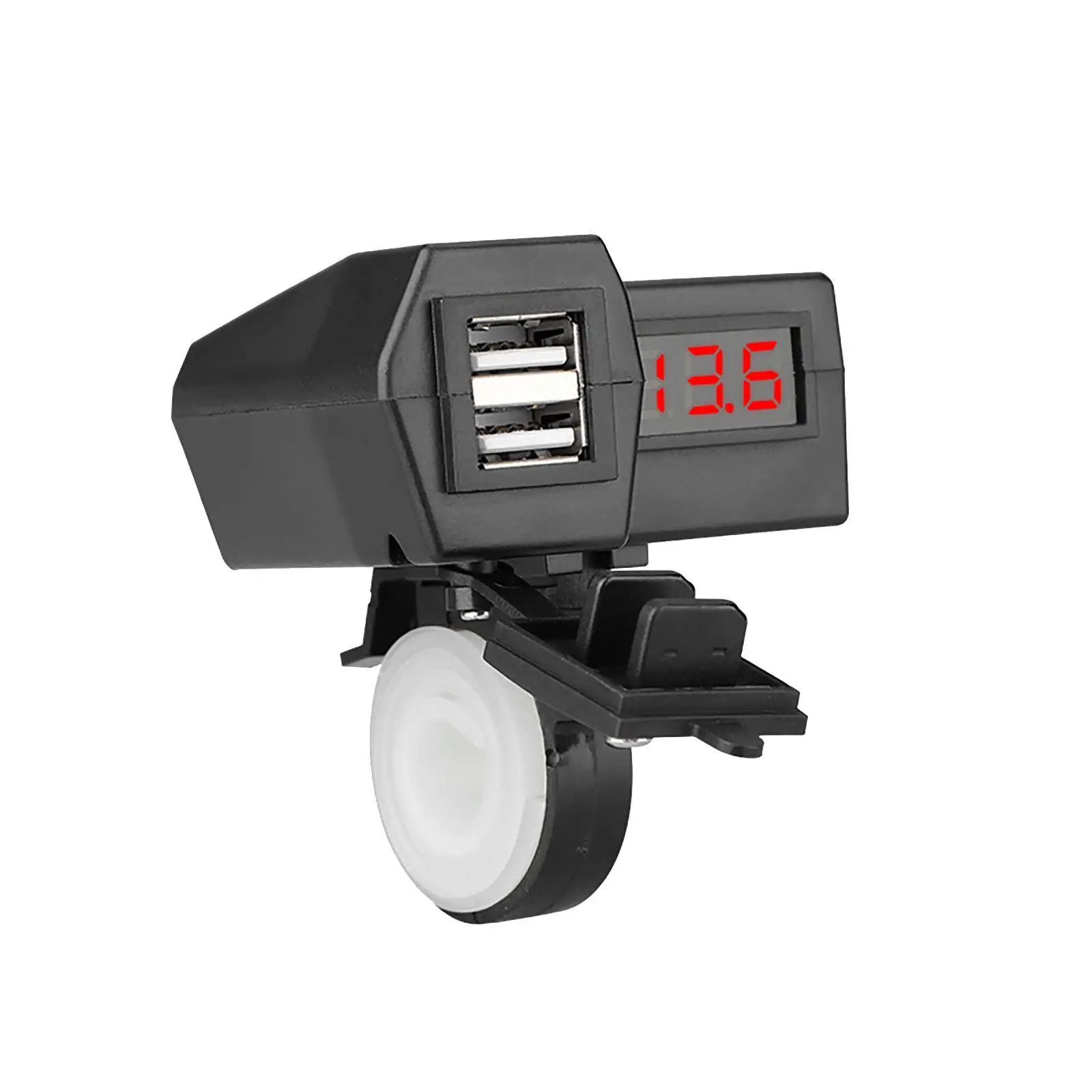 Waterproof Dustproof Motorcycle USB Charger Dual Port Charging Adapter LED Voltmeter for Handlebar Mount