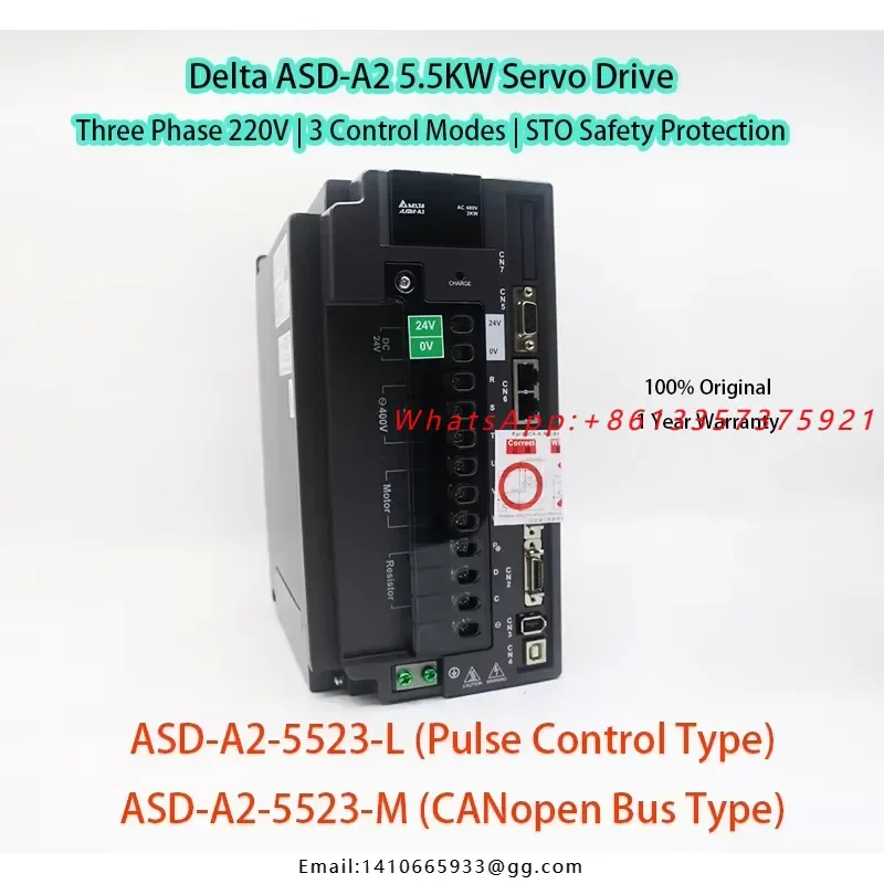 Brand New ASD-A2-5523-L & ASD-A2-5523-M Servo Motor Driver 5.5kW 220V IP20 40A Pulse/CANopen for CNC Machines