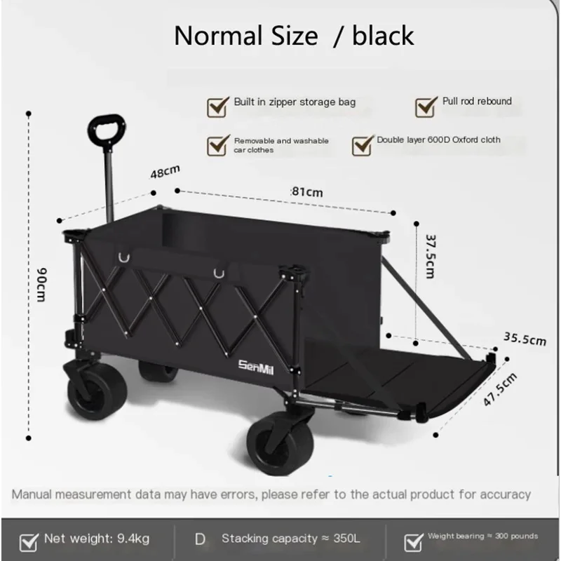 

Collapsible Folding Utility Beach Cart Wagon Heavy Duty Large Capacity Fold Wagon Outdoor Trolley Portable Garden Camping Cart
