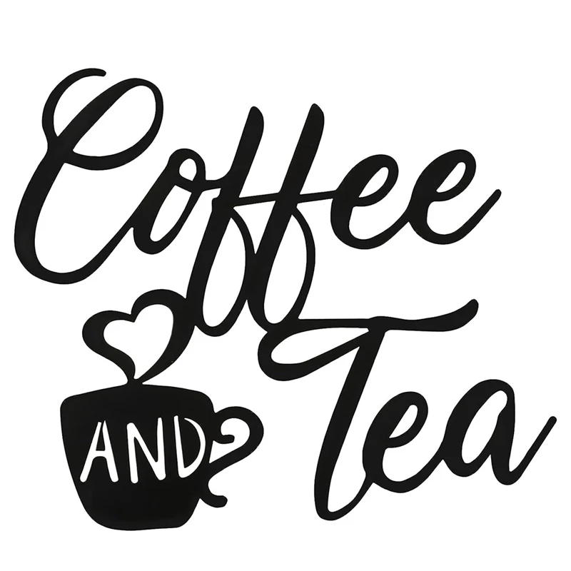 

1 Piece Coffee Sign And Tea Bar Metal Hanging Wall Art Black Cup Decor Letter Black Decorations For Cafe Farmhouse Kitchen