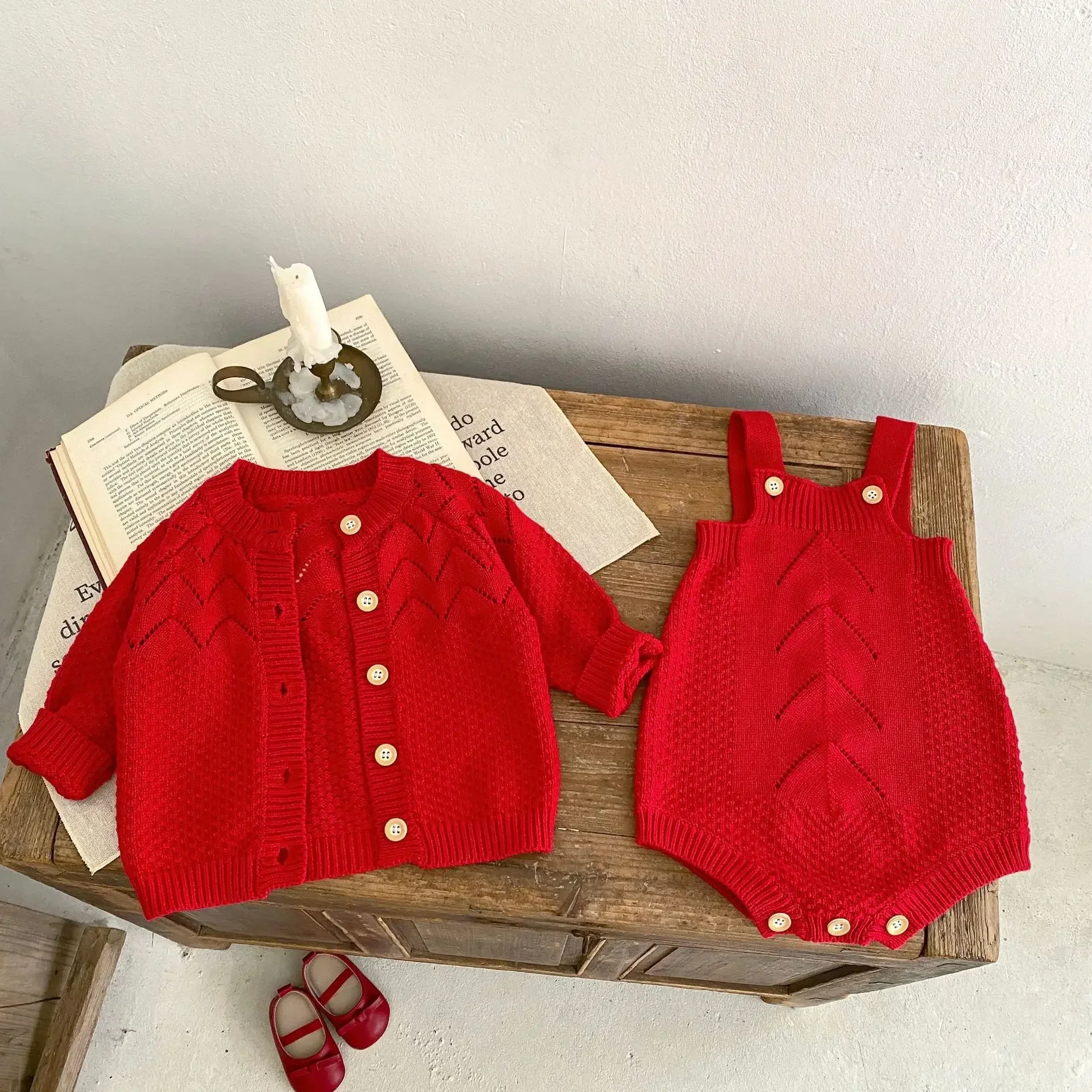 Rompers Autumn Children Baby Clothing Hollowing Out Knitting Coat Solid Color Sling Striped Lively Fashion Loose Korean