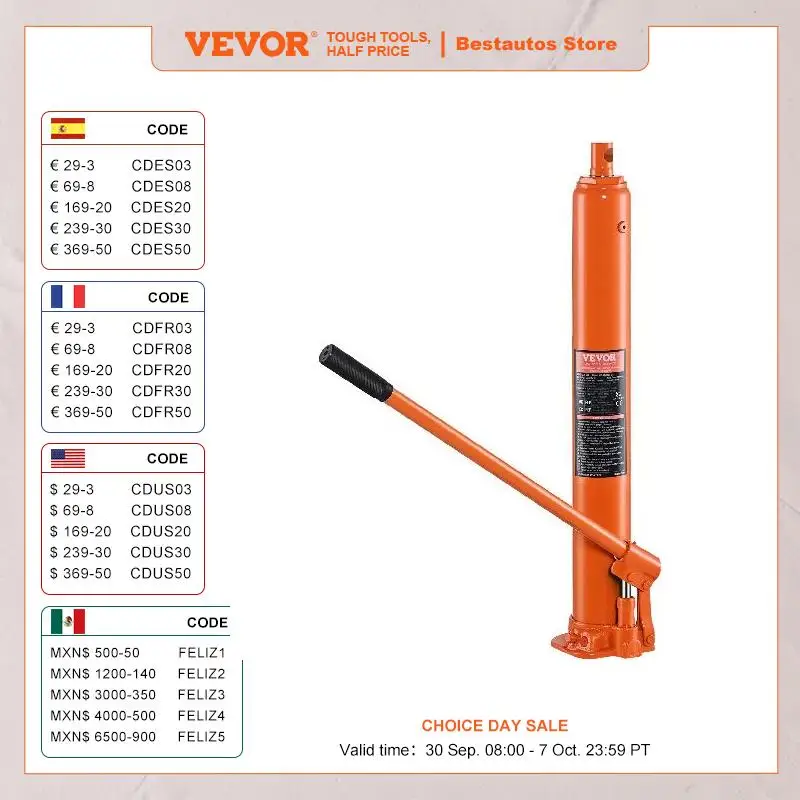 VEVOR Hydraulic Long Ram Jack 4 Ton Engine Hoist Cylinder with Single Piston Pump Hydraulic Ram Cylinder for Engine Lift Hoists