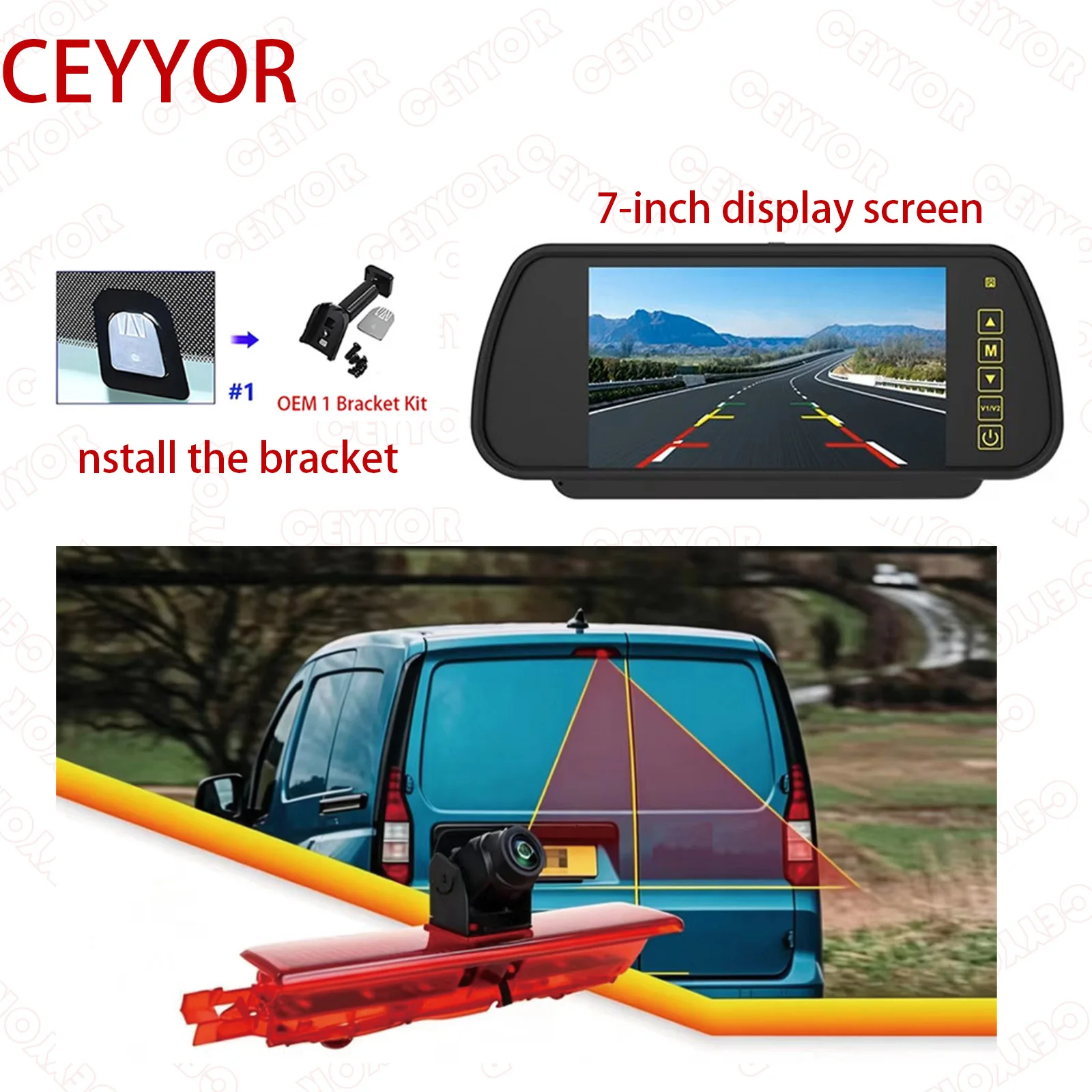 for Brake Light Vehicle Rear View Camera For Volkswagen VW Caddy Panel Life （2003-2019） Equipped with a 7-inch display screen