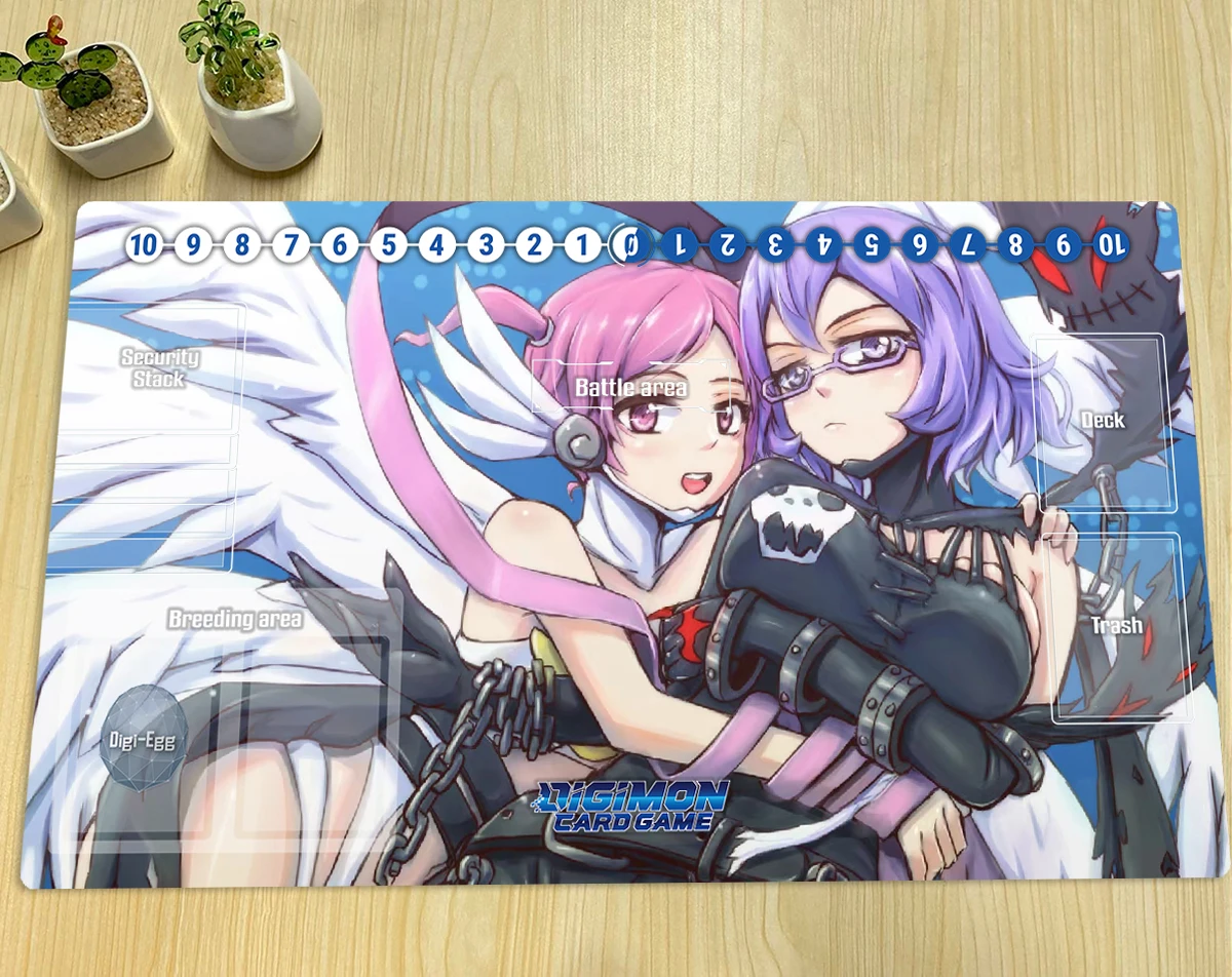 

Digimon Playmat Mikagura Mirei & Rindou Akiho Ladydevimon DTCG CCG Board Game Trading Card Game Mat Anime Mouse Pad Rubber & Bag