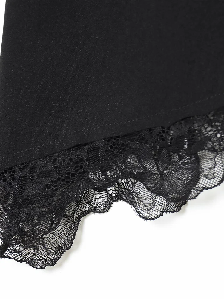 النمط الأوروبي والأمريكي الخريف موضة جديدة مثير الملابس النسائية السوداء ضئيلة عارية الذراعين الدانتيل الرسن الرقبة الأعلى