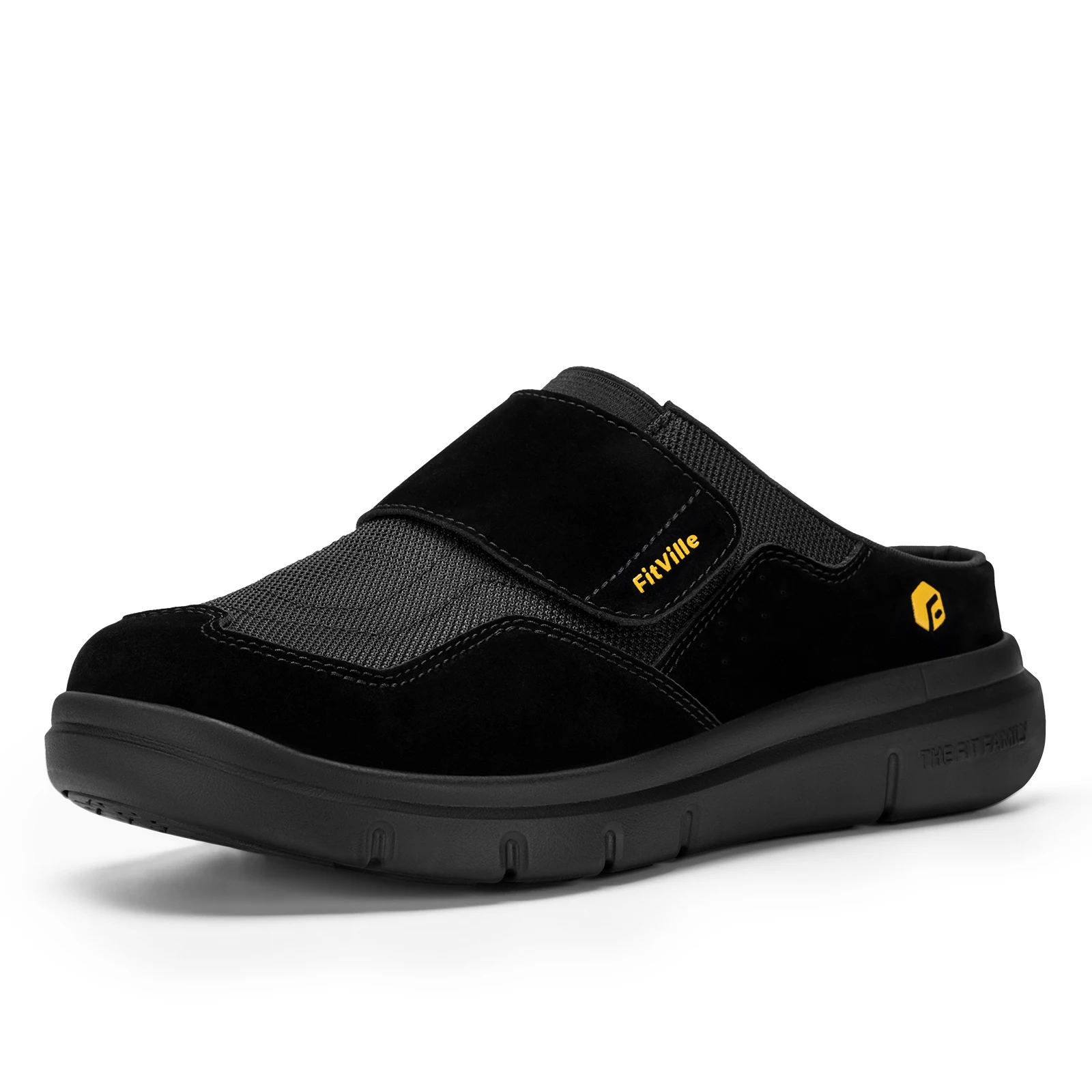 FitVille Men's Extra Wide Half Slippers, Adjustable Breathable Lightweight Diabetic Casual Shoes, Orthopedic Footwear for Swollen Feet & Plantar Fasciitis