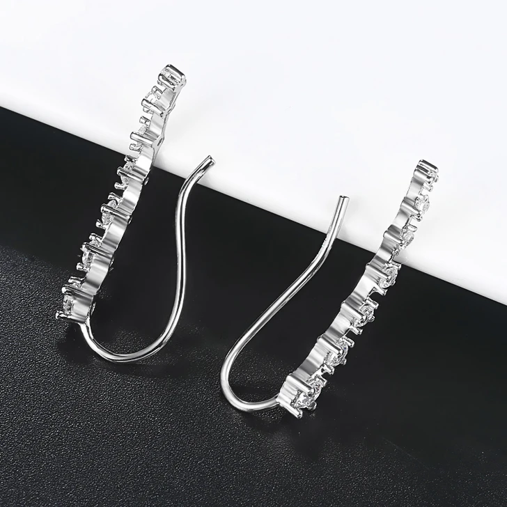 Kpop Long Dipper Zircon Ear Hook Clip on Earrings for Women Vintage Climbing Ear Cuff Romantic Korean Fashion Jewelry Gift E527