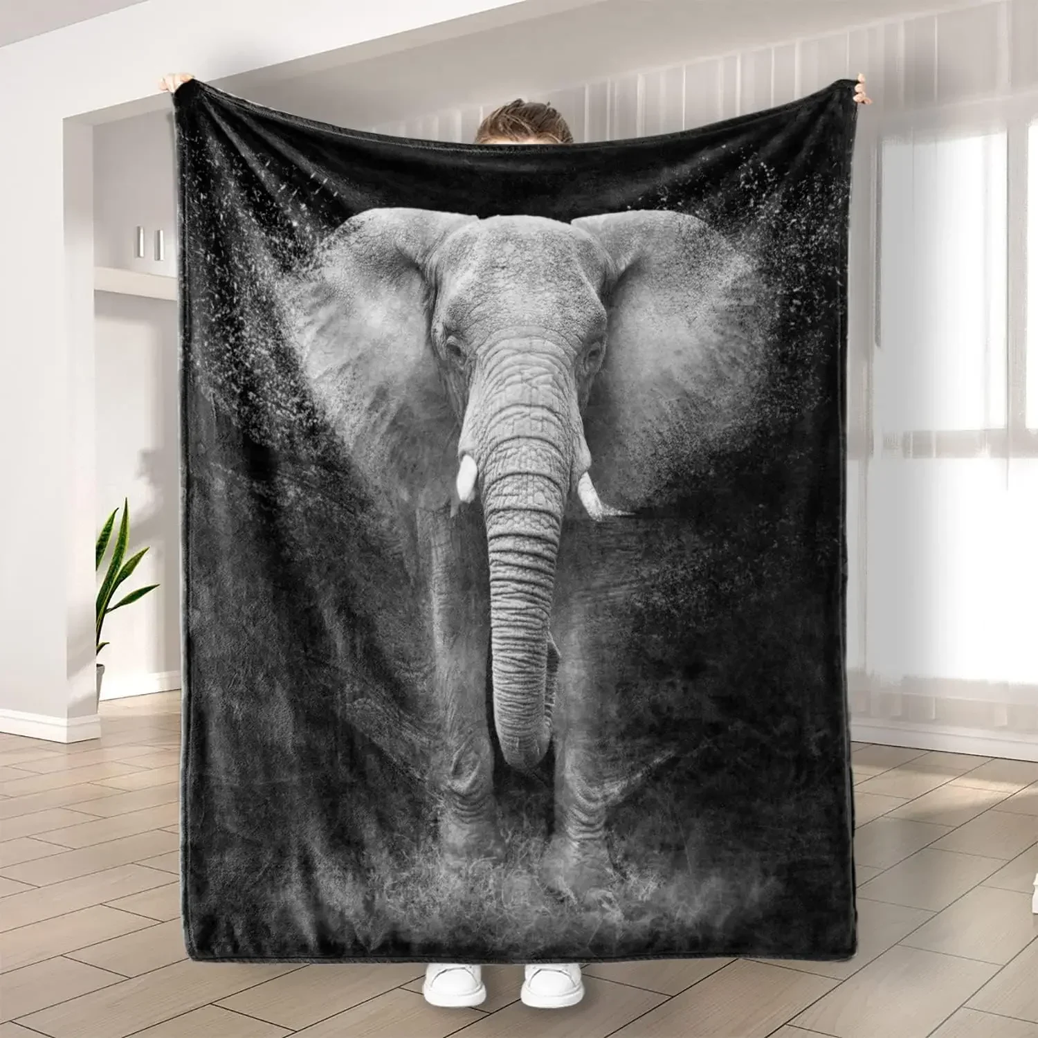 

Плед из фланелевого флиса Night Elephant, черный, легкий, теплый, уютный, для любителей животных и детей