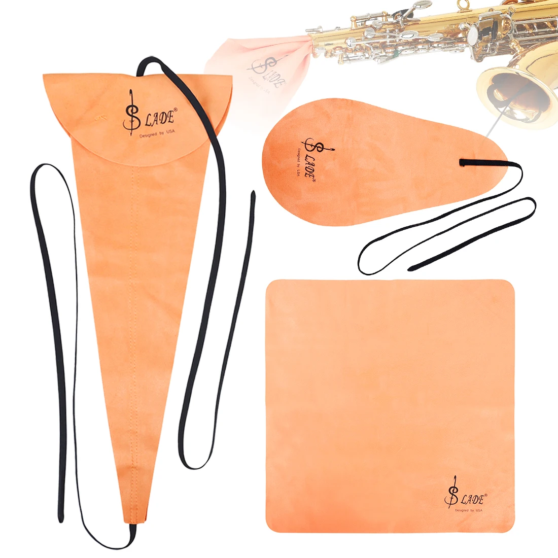 Paño de limpieza largo/ovalado/cuadrado de algodón, Kit de paño de limpieza para cámara interior de saxofón, para saxofón/clarinete/flauta/trompeta, 3 uds.