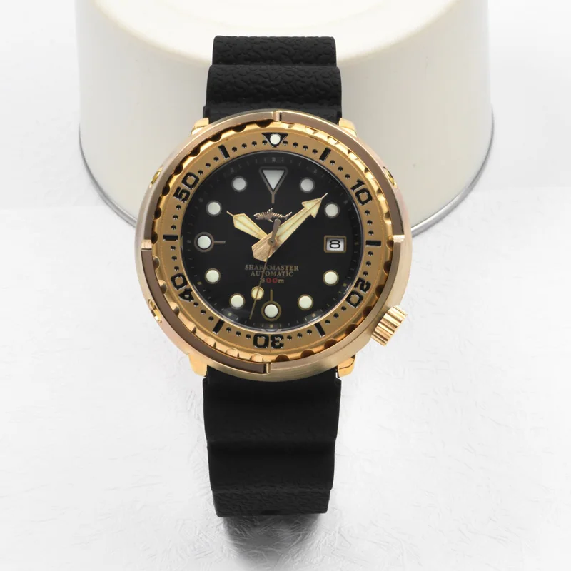 Heimdallr Tuna Bronze Herren-Mechanikuhr, 47 mm, C3, superleuchtendes Saphirglas, schwarzes Zifferblatt, 30 ATM, wasserdichte Taucheruhr