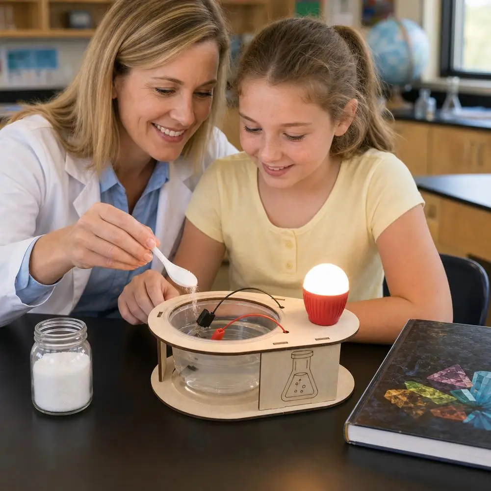 DIY Salt Water Power Generation LED Light STEM Educational Science Kit Electrochemistry Experiment Easy Assembly Learning Toy view 4