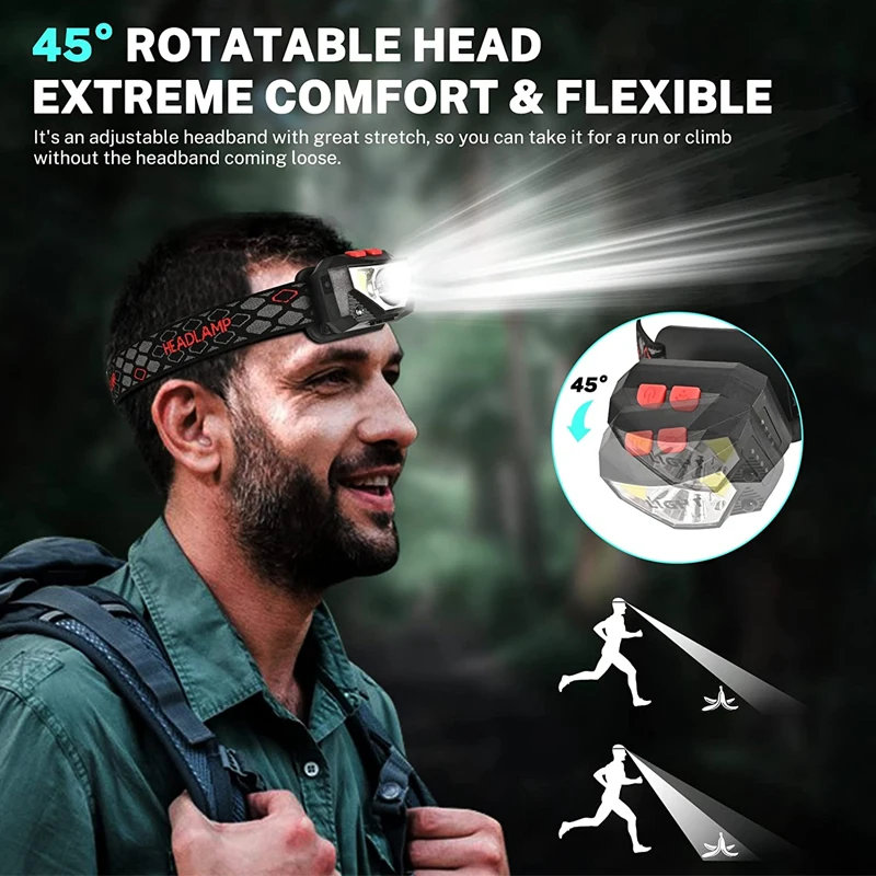 Most Powerful LED Headlight Sensor Head Light USB Rechargeable Headlamp Head Torch Head Flashlight Waterproof for Camping Hiking