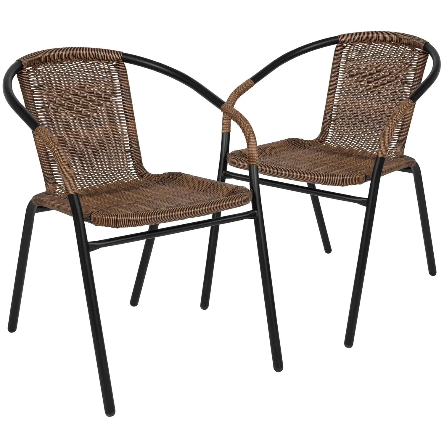 

Set of 2 Modern Rattan Stack Chair Indoor/Outdoor Patio Curved Back Cross Bracing Brown, Custom