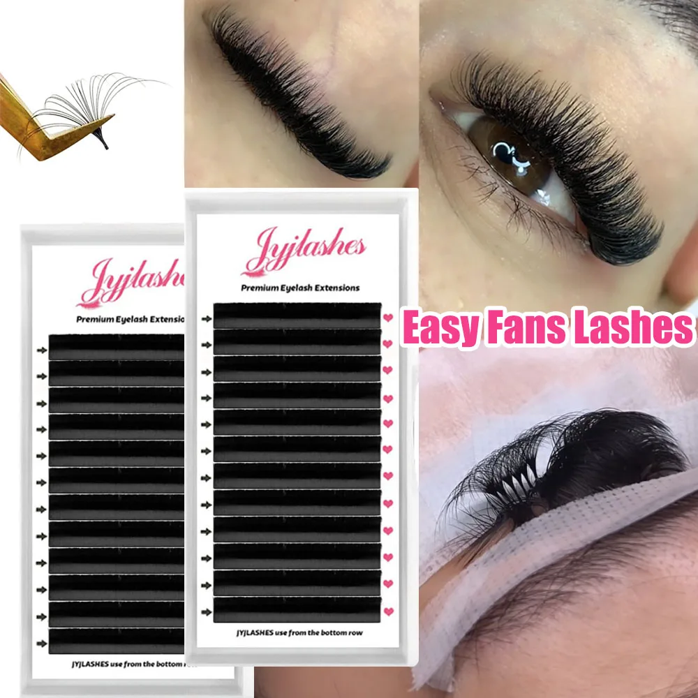 JYJLASHES-Easy Fan Lashes, Cashmere Matte, Fast Blooming Cílios Extensão, Self-Making Fans, Rússia Volume, C, D Curl