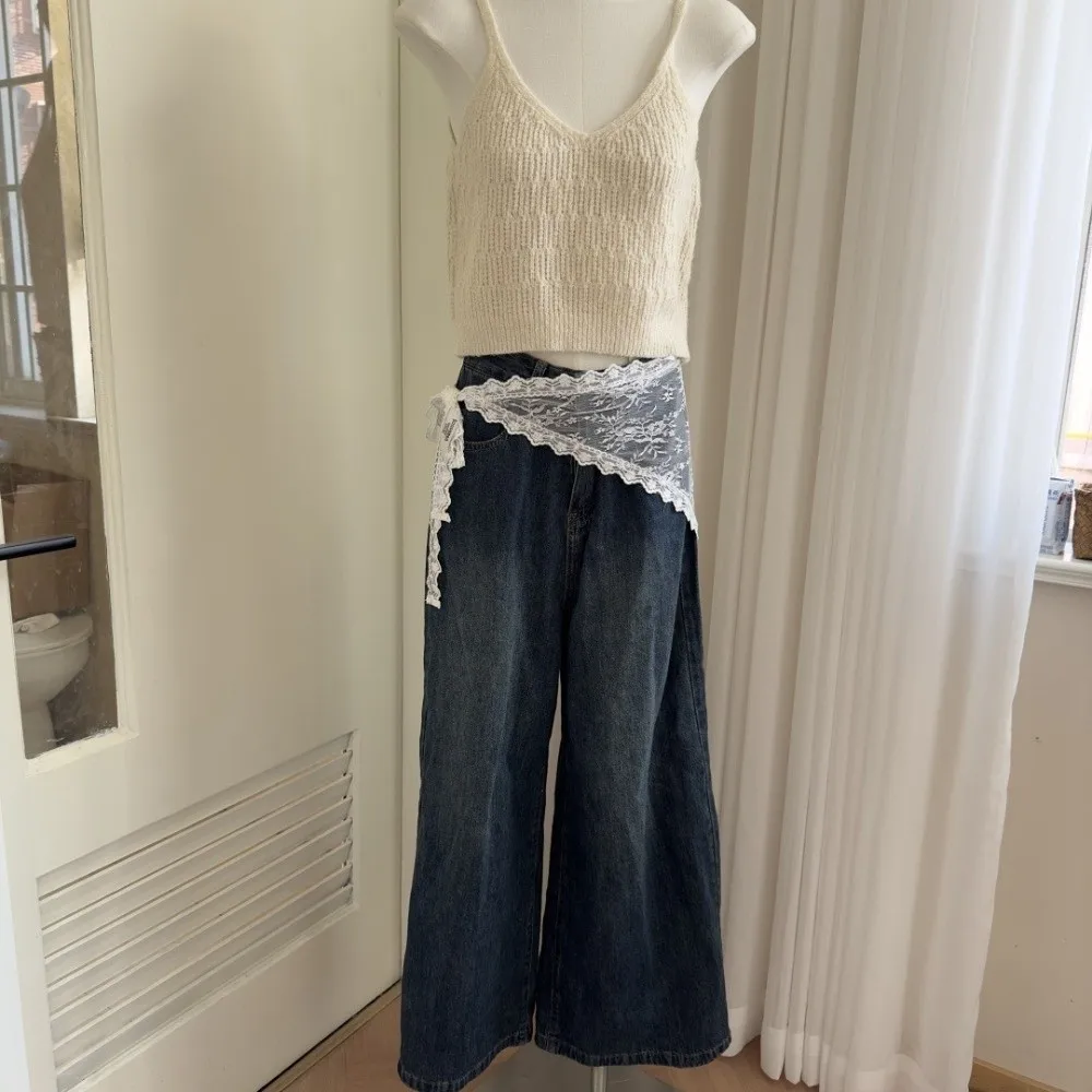 Harajuku Y2K Triangle Apron Embroidery Korean Style Lace Half Skirt Flower Lace-up Outwear Mini Skirt Female