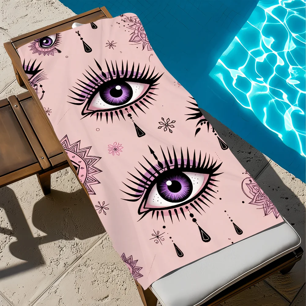 Evil Eye Beach Towel Boho Psychic Abstract Print Summer Vacation Swim Pool Quick Dry Soft Towel