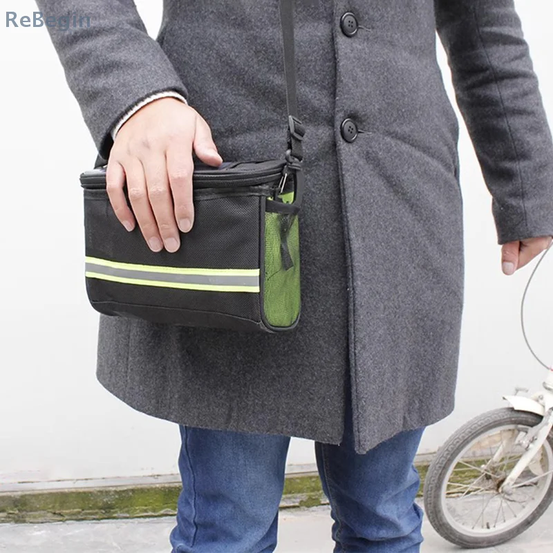 

[ST]Cycling Bike Bicycle Insulated Front Bag MTB Bike Handlebar Bag Basket Pannier Cooler Bag With Reflective Strip