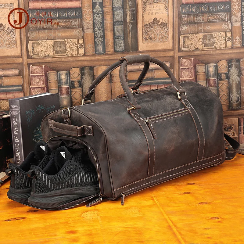 หนังเครซีฮอร์ส Vintage Travel กระเป๋าเปียกและแห้งสำหรับรองเท้า Tas Gym หนังกระเป๋าหิ้วเดินทาง Duffel กระเป๋าสำหรับชายขนาดใหญ่