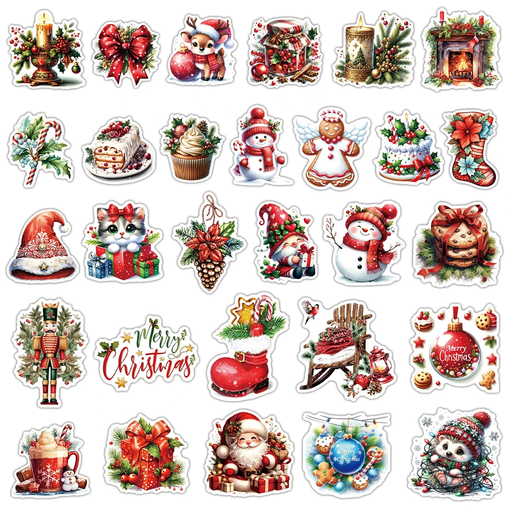 10/30/60pcs Retro Christmas Graffiti Stickers Cute Cartoon Snowman Animals Decals Luggage Notebook Phone Bike Sticker Kids Toy